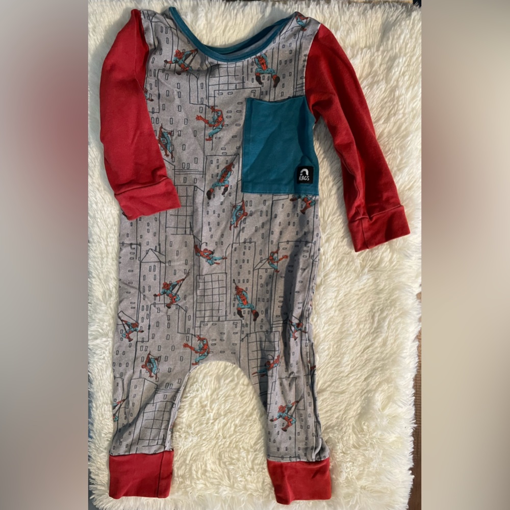 Rags Spider-Man Marvel Romper 6-12 month Long Sleeve Union Suit Spiderman